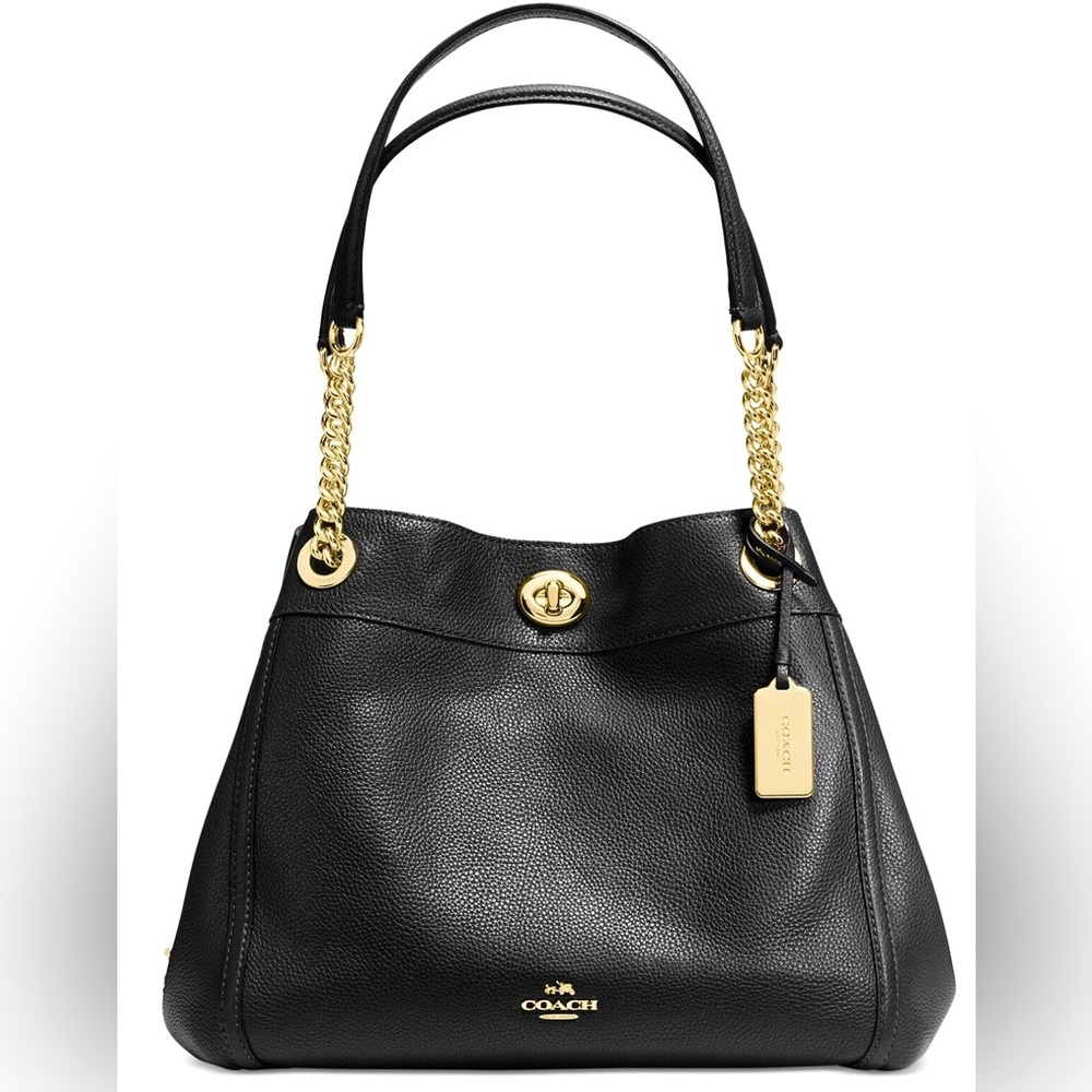 *SOLD* Coach Edie Turnlock Black Leather Shoulder Bag